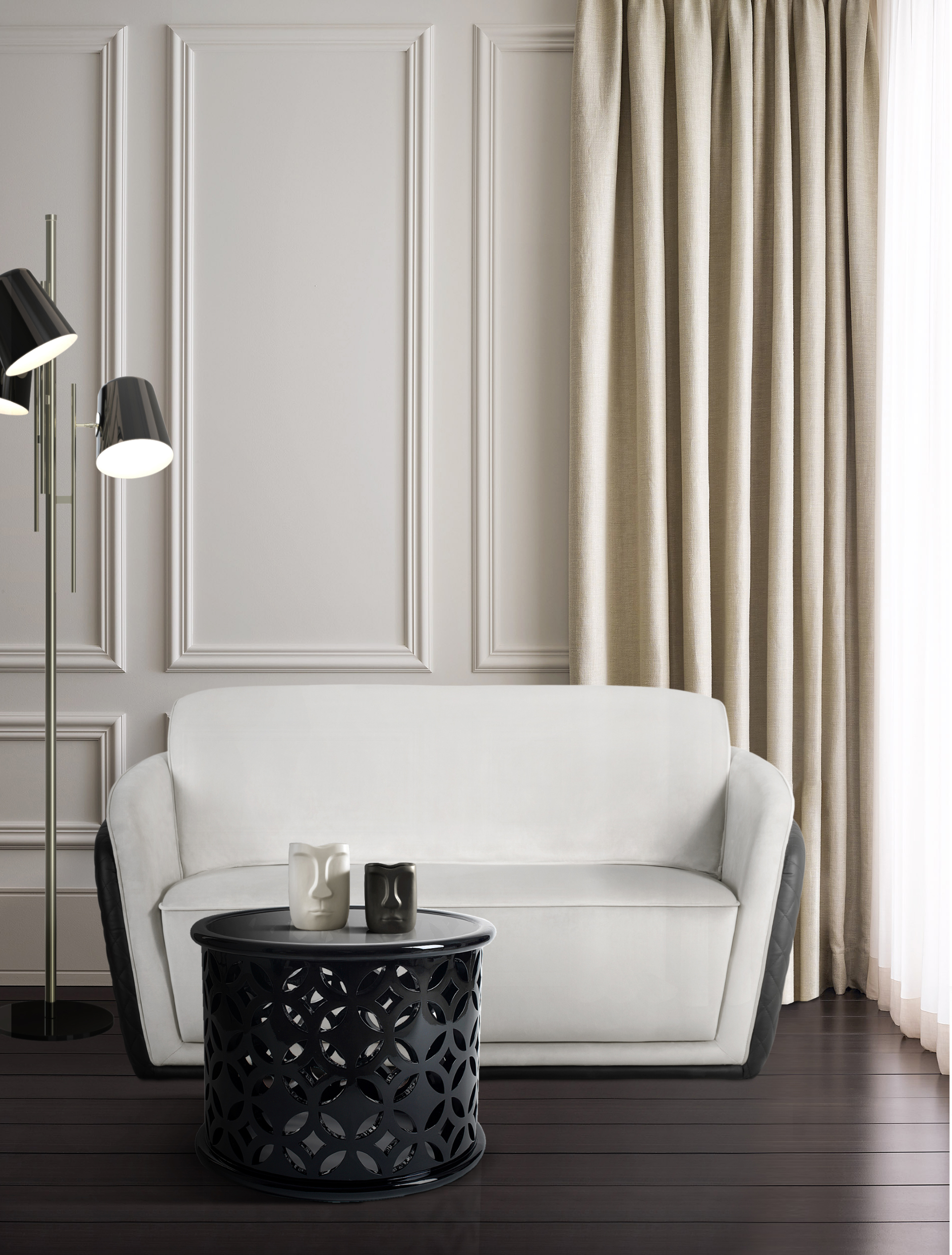 chic living room design with cole floor lamp