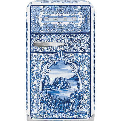 SMEG X DOLCE & GABBANA Blue Mediterranean Collection Fridge as seen in the PullCast Blog