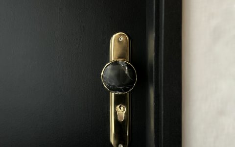 Entryway Door featuring the Tiffany Nero Marquina Marble Door Knob